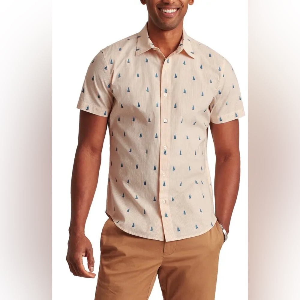 Bonobos Stretch Standard Fit Riviera Striped Sailboat Print Shirt Large Short